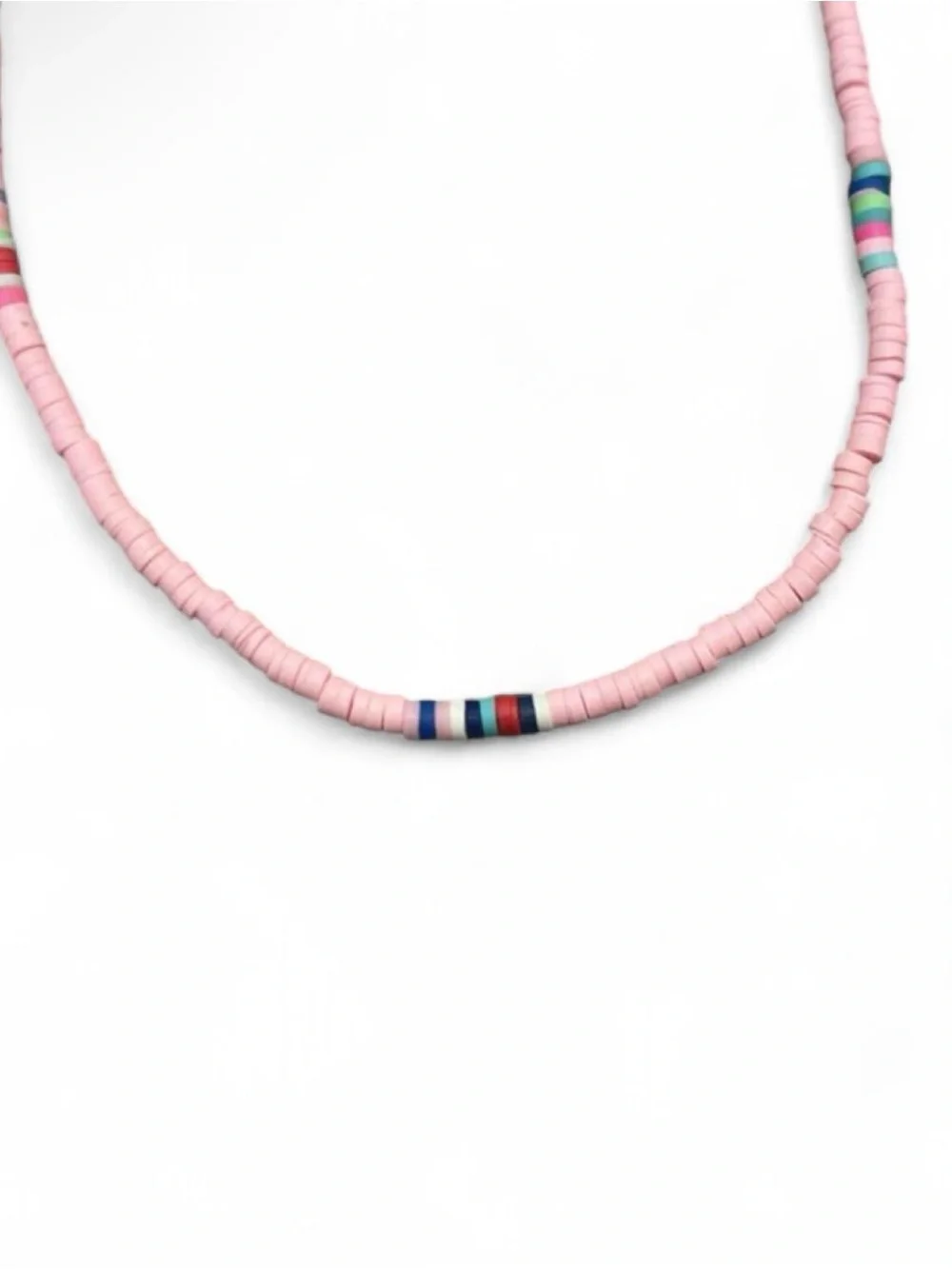 Delicate Pink Seed Bead Necklace with Multicolor Accents